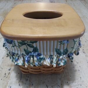 Vintage Longaberger Tissue Basket with Floral Liner and Wooden Lid